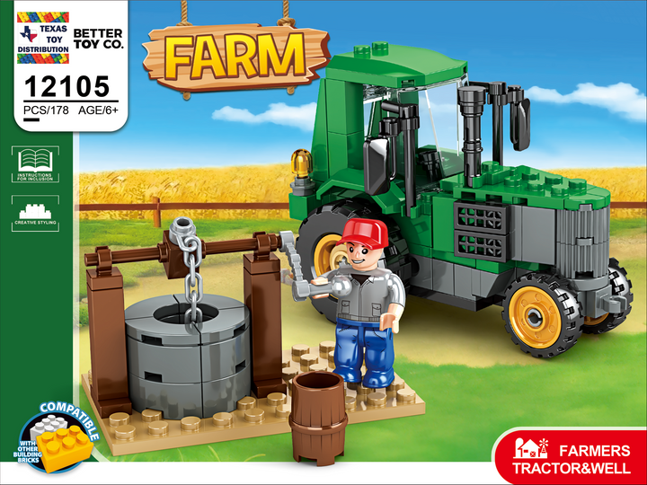 Farm Tractor and Well Building Brick Kit (178 pcs)