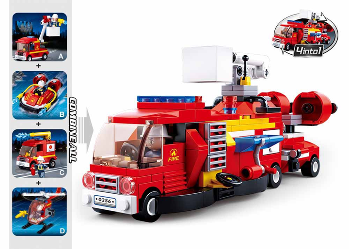 Fire Fighting 4-in-1 Building Brick Display Set - 3