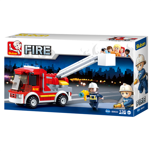 Small Fire Truck with Ladder Building Brick Kit (136 Pcs)