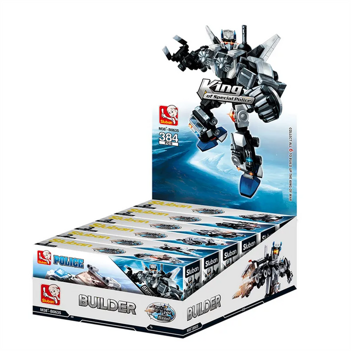 Police Transformer 6-in-1 Building Brick Display Set (384 Pcs)