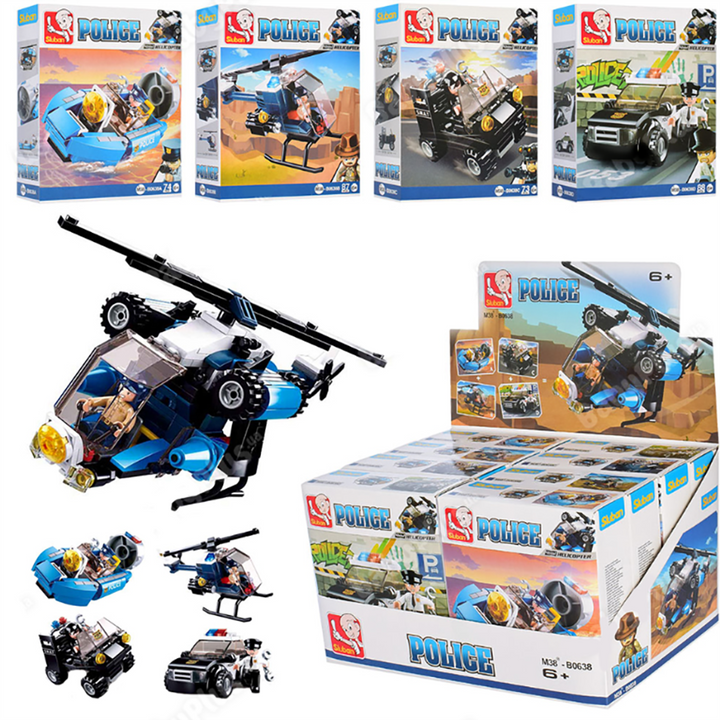 Police 4-in-1 Building Brick Display Set, x2 of each kit A-D