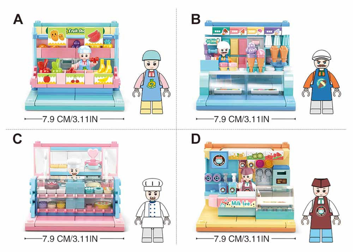 Food Shop Building Brick Display Set (x2 of each kit A-D) - 5