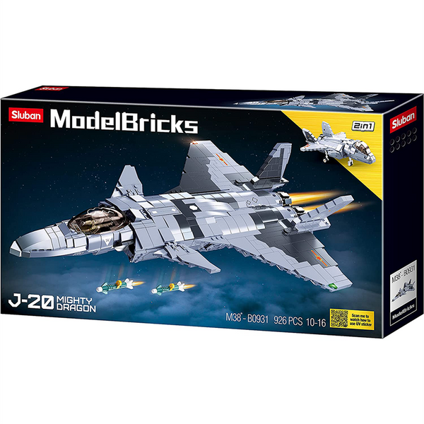 2-in-1 Fighter Jet J-20 Mighty Dragon Brick Kit (926 pcs)