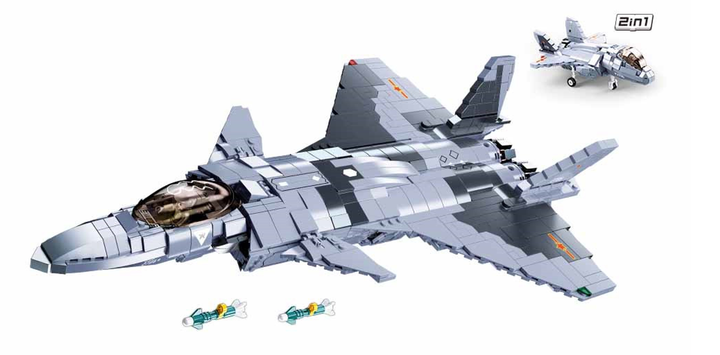 2-in-1 Fighter Jet J-20 Mighty Dragon Brick Kit (926 pcs) - 2