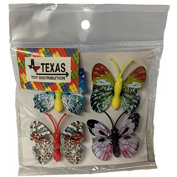 Laser Etch Butterfly Hair Clips and Magnets in Peggable Bag Magnetic Back Set of 4