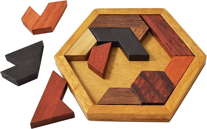 Hexagon Tangram Wooden Puzzle for Kids and Adults 11pcs - 2