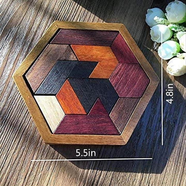 Hexagon Tangram Wooden Puzzle for Kids and Adults 11pcs - 3