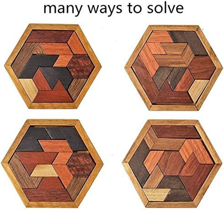 Hexagon Tangram Wooden Puzzle for Kids and Adults 11pcs - 4