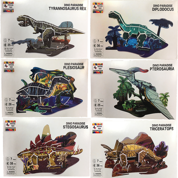 Dinosaur 3D Puzzles EPS Foam Puzzle Sets, Six Types x1 of Each - Collect them All!