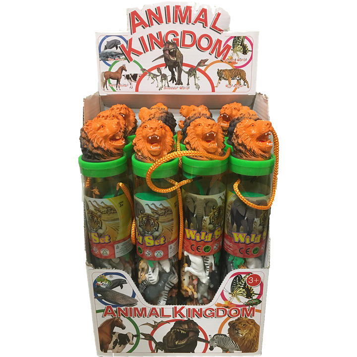 Zoo Animal Figurines in Clear Tube with Lion Head Topper - 5