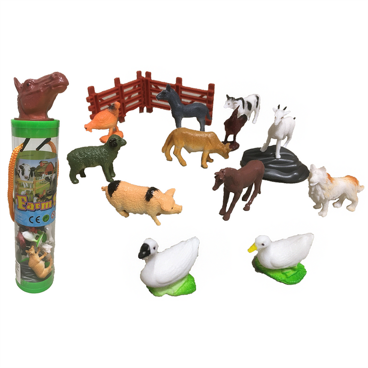 Farm Animals 2" Figurines Tube, Display Set of 12 Tubes