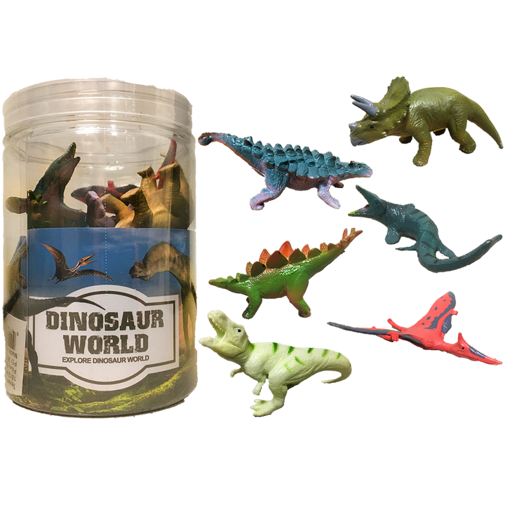 Dinosaur Assortment A, 3" Dinos in Clear Container 6pcs