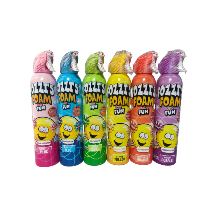 Fozzi's Bath Foam Soap Aerosol for Kids 6-pack,Yellow, Purple, Orange, Pink, Green and Blue (11.04 oz (313g) each (Pack of 6)