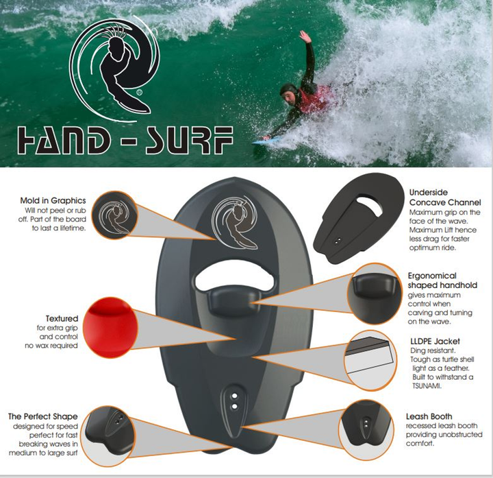 Hand Surf Board (5-colors) with leash and bag - The ultimate hand board for the hand surfing enthusiasts! Black - 4