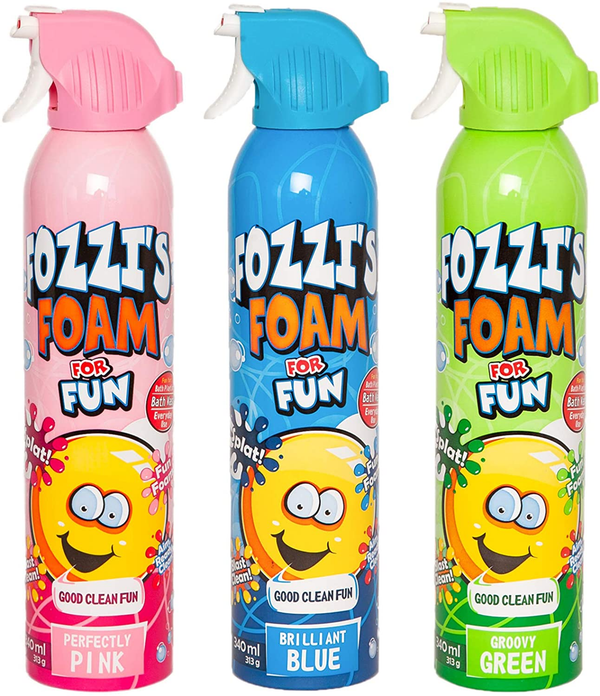 Fozzi's Bath Foam Aerosol for Kids, Brilliant Blue, Groovy Green or Perfectly Pink, Good Clean Fun, 11.04 oz (313g) each (Pack of 3) Blue Only