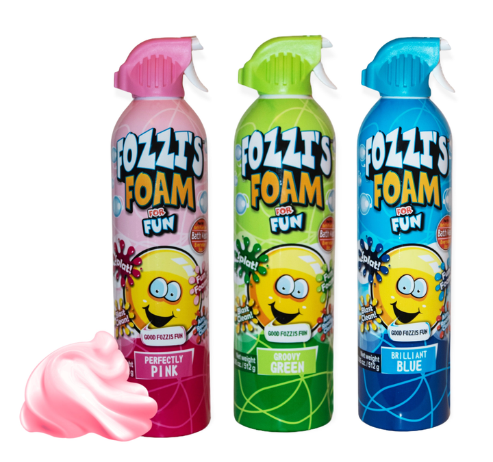 Fozzi's Mega Size, Bath Foam Aerosol for Kids, Brilliant Blue, Groovy Green and Perfectly Pink, Good Clean Fun,18 oz each (Pack of 3)