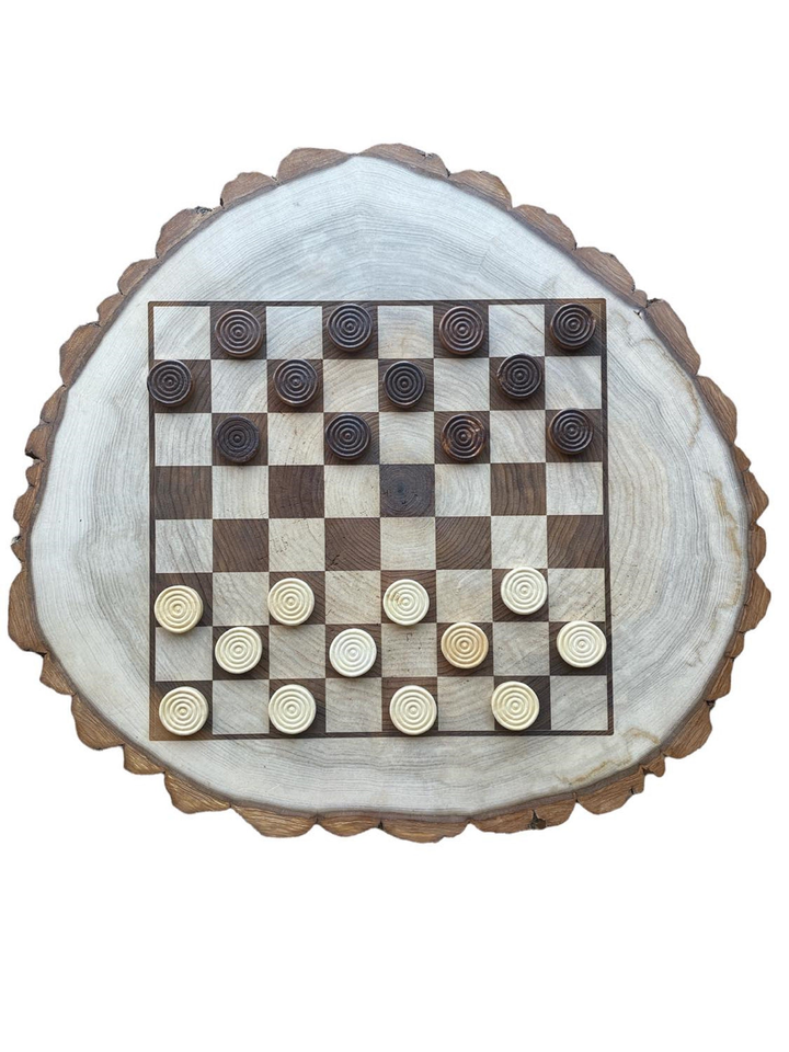 Wood Slice Chess/Checkers with all pieces included Board Game - 2