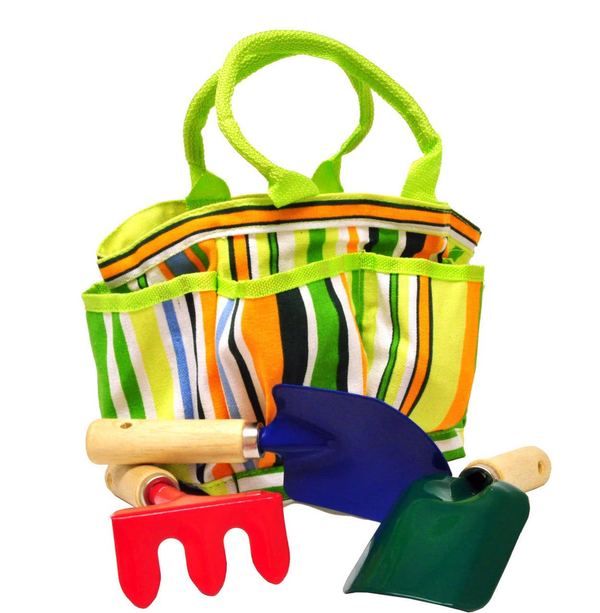 Kids Garden Tools Set With Tote Hand Rake Shovel Trowel