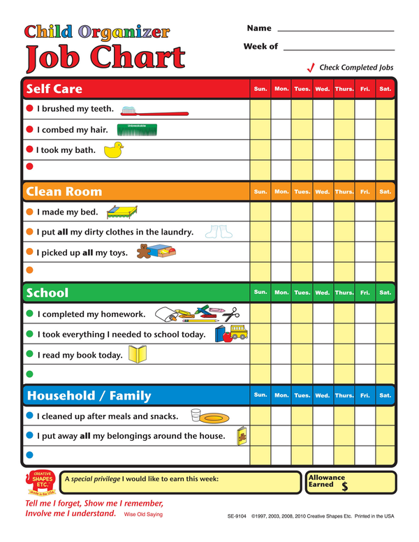 Job Chart - Child Organizer