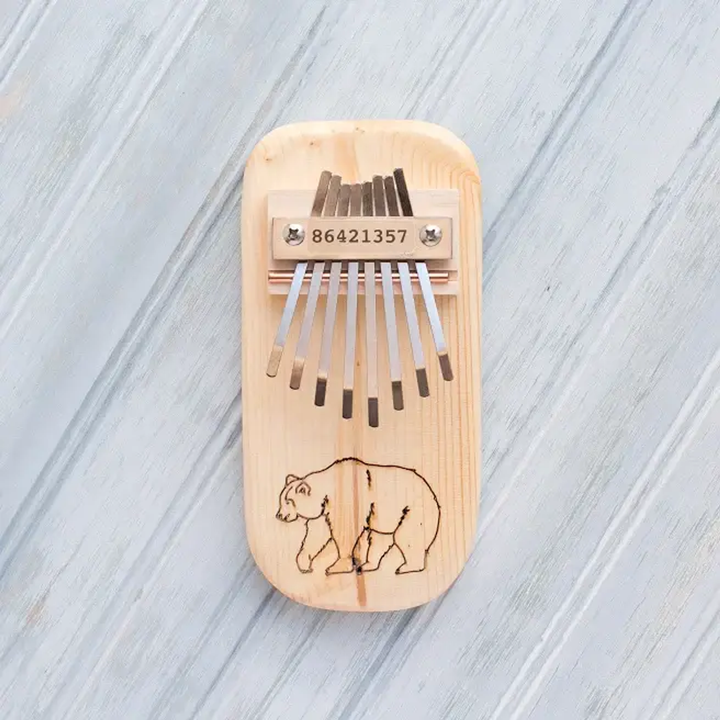 Bear Engraved Thumb Piano Low Diatonic Pine