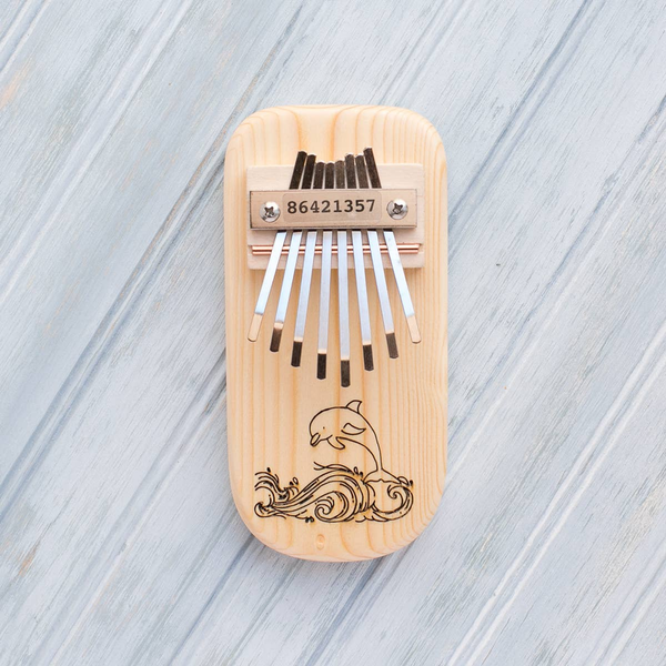 Dolphin Engraved Thumb Piano Low Diatonic Pine