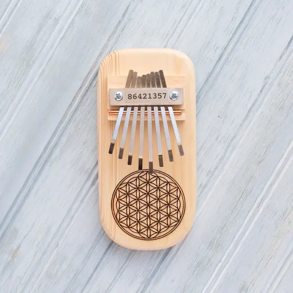 Flower of Life Engraved Thumb Piano Pentatonic Pine