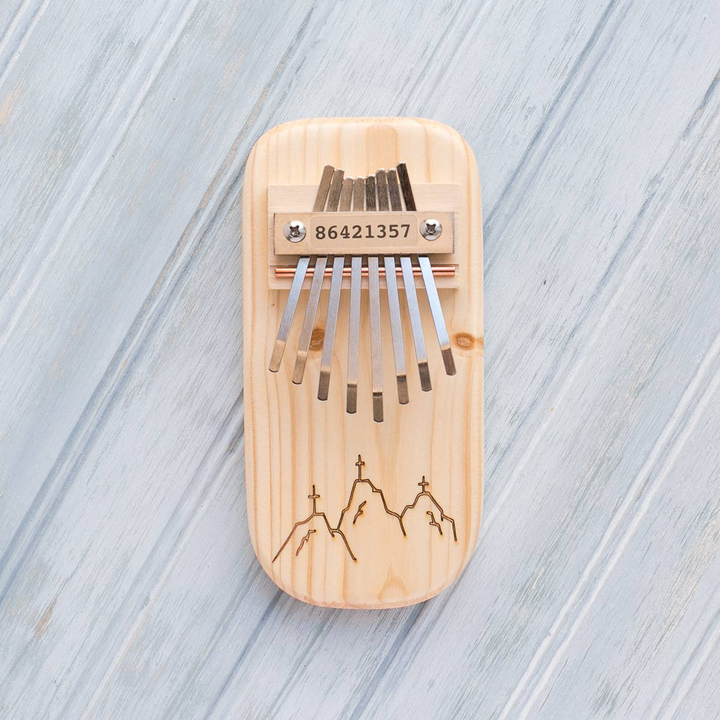 Mountain Cross Engraved Thumb Piano Pentatonic Pine