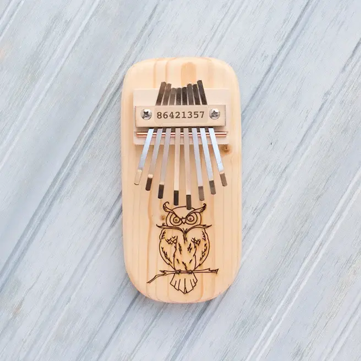 Owl Engraved Thumb Piano Low Diatonic Pine