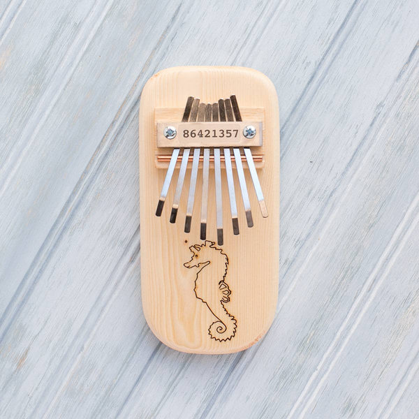 Sea Horse Engraved Thumb Piano Low Diatonic Pine