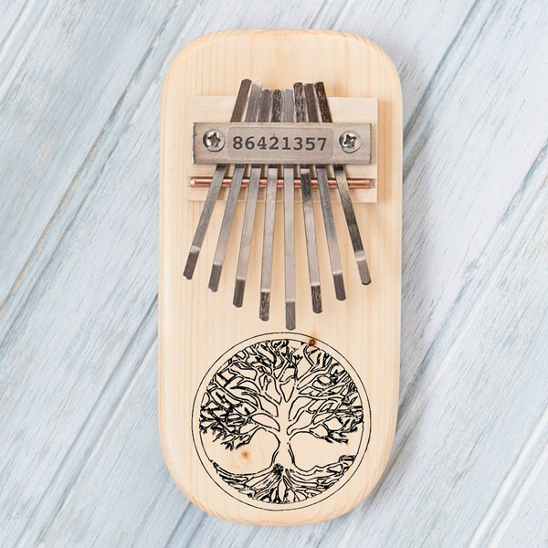 Tree of Life Engraved Thumb Piano Low Diatonic Pine