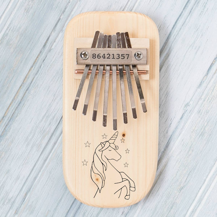 Unicorn Engraved Thumb Piano Pentatonic Pine