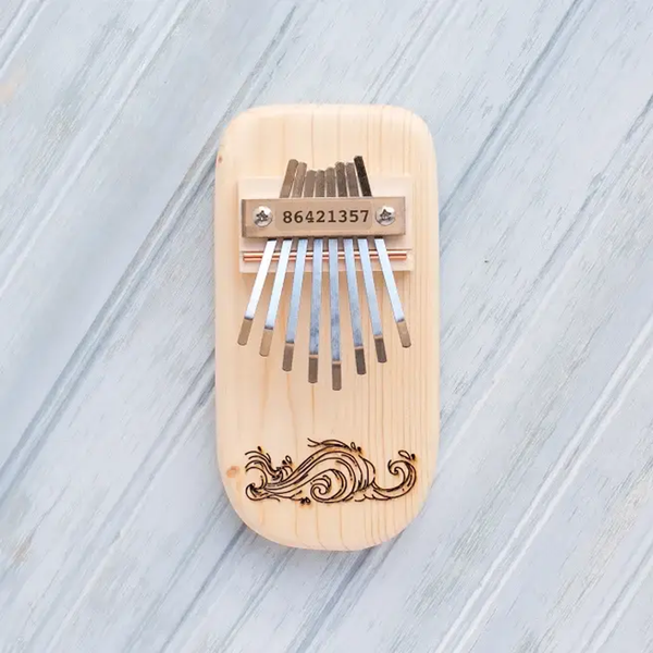 Ocean Wave Engraved Thumb Piano Pentatonic Pine