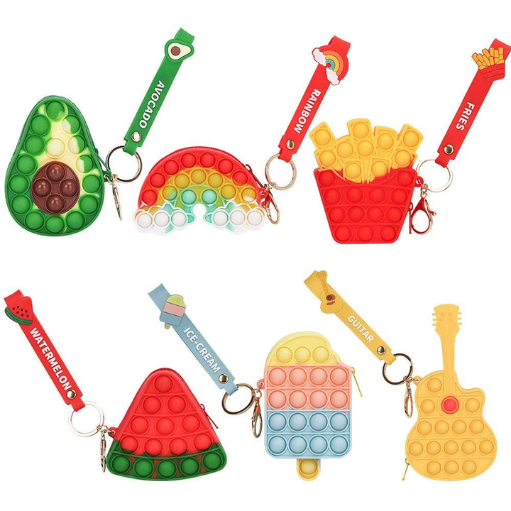 Bubble Popper Keychain Zipper Pouch Fidget Toy Avocado