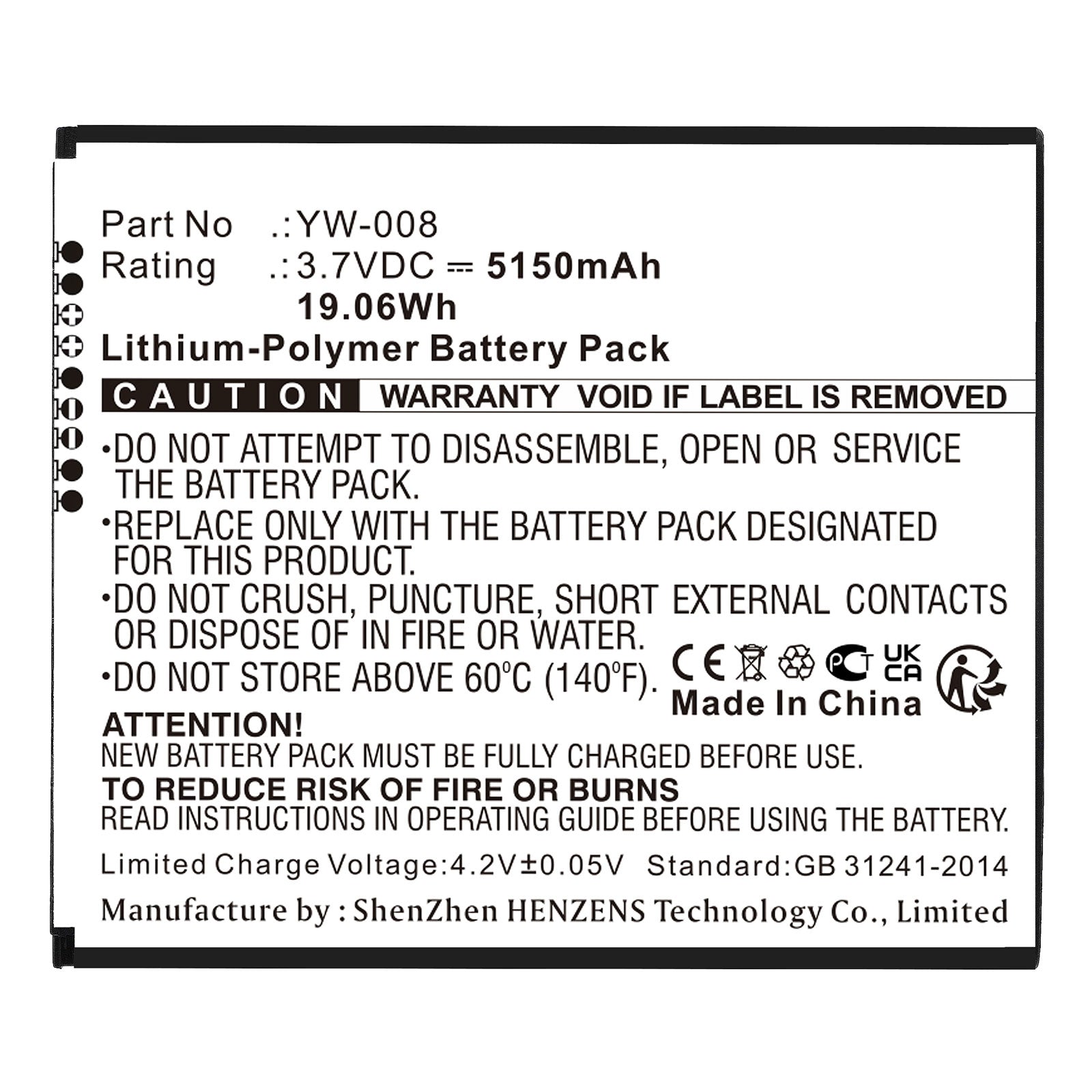 Pax YW-008, A920 Pro Replacement Battery 5150mAh Li-Polymer ...