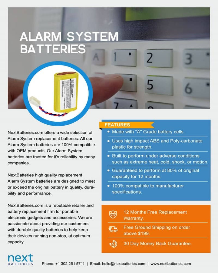 Ademco 300-03865 1500mAh Alarm System Battery - 4