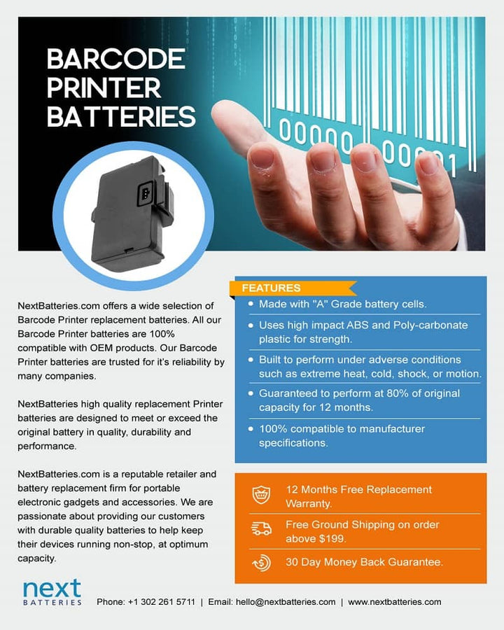 Pentax PocketJet II Barcode Printer Battery - 4